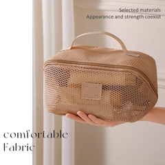 Women's Luxury Transparent Mesh Makeup Bag - Large Capacity Portable Travel Organizer for Cosmetics & Toiletries | RZ001