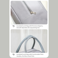 Insulated Lunch Bag for Work, School & Travel - Keep Food Hot/Cold, Durable Fabric with Front Pocket, Portable & Foldable Bento Bag (Blue/Brown) | R10954-5