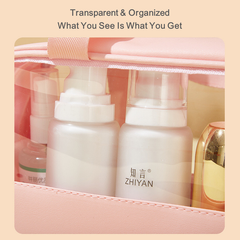 3-in-1 Transparent Waterproof Toiletry Bag Set – Pink & White Travel Makeup Organizer (Small/Medium/Large), Foldable Cosmetic Storage for Gym, Beach, Swimming & Daily Use | RMB3in1