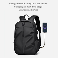 Stylish & Functional Black/Blue/Gray Backpack – Waterproof, USB-Charging, Ergonomic & Travel-Friendly | V6039