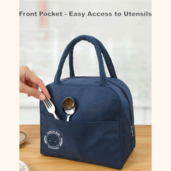 Insulated Lunch Bag for Work, School & Travel - Keep Food Hot/Cold, Durable Fabric with Front Pocket, Portable & Foldable Bento Bag (Blue/Brown) | R10954-5