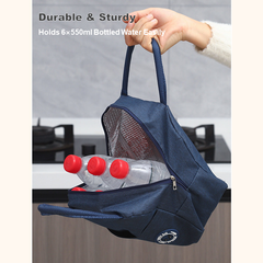Insulated Lunch Bag for Work, School & Travel - Keep Food Hot/Cold, Durable Fabric with Front Pocket, Portable & Foldable Bento Bag (Blue/Brown) | R10954-5