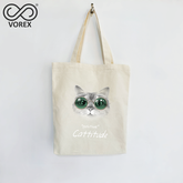 Cool Cat with Attitude Cartoon Tote - VOREX Edgy Animated Design Canvas Bag, Stylish & Lightweight (Beige & Black)