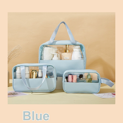 3-in-1 Transparent Waterproof Toiletry Bag Set – Pink & White Travel Makeup Organizer (Small/Medium/Large), Foldable Cosmetic Storage for Gym, Beach, Swimming & Daily Use | RMB3in1