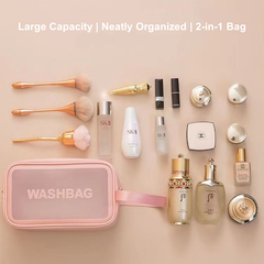 2025 Women's Travel Makeup Bag - Large Capacity Waterproof Portable Handbag for Cosmetics & Toiletries (Pink/Blue) | RWA3in1