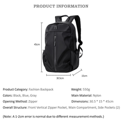Stylish & Functional Black/Blue/Gray Backpack – Waterproof, USB-Charging, Ergonomic & Travel-Friendly | V6039