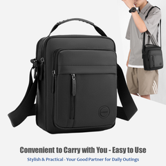Men's Stylish & Functional Waterproof Nylon Shoulder Bag (Black) | Anti-Theft, Multi-Compartment | V8654