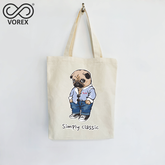 Fashion Dog - VOREX Trendy Cartoon Canvas Tote, Unique Animated Gift for Dog Lovers (Beige & Black)