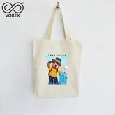 VOREX Cute Adventure Bear Cartoon Canvas Tote Bag - Traveling Teddy Design, Lightweight & Durable for Everyday Carry - Perfect for Pet & Nature Lovers (Beige/Black)