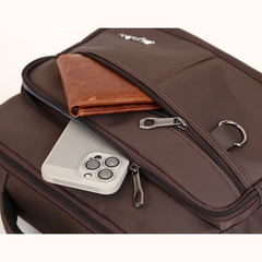 Brown Oxford Fabric Shoulder Bag – Stylish & Functional, Zipper Compartments, Adjustable Strap, for Casual & Business Use | V8827