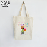 Birthday Bear Cartoon - VOREX Cute Gift Tote Bag, Animated Design for Party & Celebrations (Beige & Black)