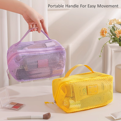 Women's Luxury Transparent Mesh Makeup Bag - Large Capacity Portable Travel Organizer for Cosmetics & Toiletries | RZ001