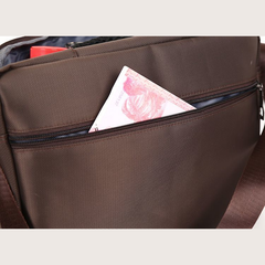 Brown Oxford Fabric Shoulder Bag – Stylish & Functional, Zipper Compartments, Adjustable Strap, for Casual & Business Use | V8827