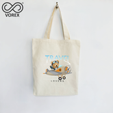 Travel Bear Flying in Airplane - VOREX Adventure Cartoon Tote Bag, Cute Animated Design for Globetrotters (Beige & Black)