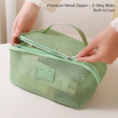 Women's Luxury Transparent Mesh Makeup Bag - Large Capacity Portable Travel Organizer for Cosmetics & Toiletries | RZ001