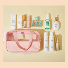 3-in-1 Transparent Waterproof Toiletry Bag Set – Pink & White Travel Makeup Organizer (Small/Medium/Large), Foldable Cosmetic Storage for Gym, Beach, Swimming & Daily Use | RMB3in1