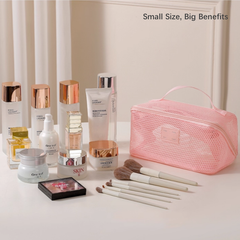 Women's Luxury Transparent Mesh Makeup Bag - Large Capacity Portable Travel Organizer for Cosmetics & Toiletries | RZ001