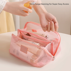 Women's Luxury Transparent Mesh Makeup Bag - Large Capacity Portable Travel Organizer for Cosmetics & Toiletries | RZ001