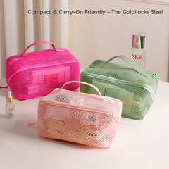 Women's Luxury Transparent Mesh Makeup Bag - Large Capacity Portable Travel Organizer for Cosmetics & Toiletries | RZ001