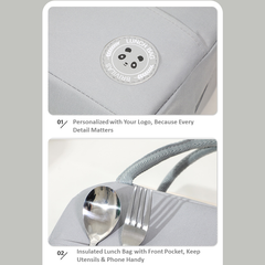 Insulated Lunch Bag for Work, School & Travel - Keep Food Hot/Cold, Durable Fabric with Front Pocket, Portable & Foldable Bento Bag (Blue/Brown) | R10954-5