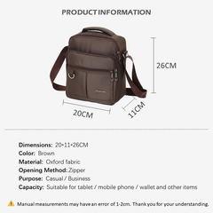 Brown Oxford Fabric Shoulder Bag – Stylish & Functional, Zipper Compartments, Adjustable Strap, for Casual & Business Use | V8827