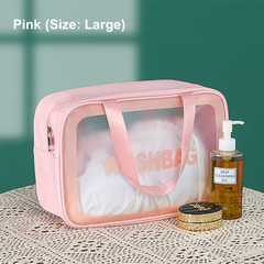 2025 Women's Travel Makeup Bag - Large Capacity Waterproof Portable Handbag for Cosmetics & Toiletries (Pink/Blue) | RWA3in1