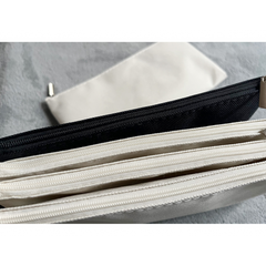 Oxford Cloth Multi-Use Organizer Pouch | Pen Case & Stationery Holder (21x10cm) | Zipper Seal | Black & Cream | V002