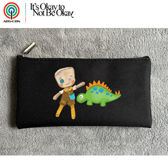 Oxford Cloth Multi-Use Organizer Pouch | Pen Case & Stationery Holder (21x10cm) | Zipper Seal | Black & Cream | V002