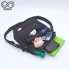 VOREX Black Multi-functional Men's Shoulder Bag - Crossbody/Handheld/Shoulder, 4 Zips, Anti-theft, Durable & Slim | V09