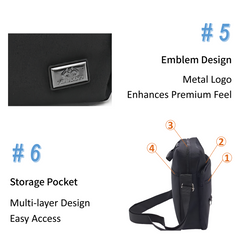 VOREX Black Multi-functional Men's Shoulder Bag - Crossbody/Handheld/Shoulder, 4 Zips, Anti-theft, Durable & Slim | V09