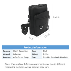 VOREX Black Multi-functional Men's Shoulder Bag - Crossbody/Handheld/Shoulder, 4 Zips, Anti-theft, Durable & Slim | V09