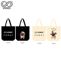 Romantic Puppy with Rose "I Love You" - VOREX Cute Animated Dog Canvas Tote Bag, Unique Gift for Couples & Pet Lovers (Beige & Black)