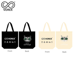 Cool Cat with Attitude Cartoon Tote - VOREX Edgy Animated Design Canvas Bag, Stylish & Lightweight (Beige & Black)