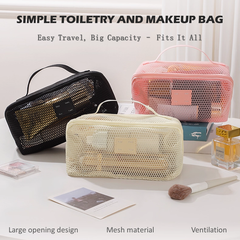 Women's Luxury Transparent Mesh Makeup Bag - Large Capacity Portable Travel Organizer for Cosmetics & Toiletries | RZ001