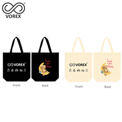 "Moonlight Dreams" Bear Sleeping on Crescent Pillow - VOREX 12oz Canvas Tote Bag - Lightweight & Comfortable for Everyday Use (Beige & Black)