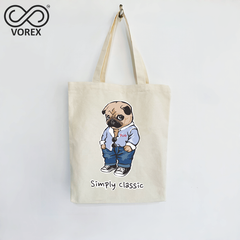 Fashion Dog - VOREX Trendy Cartoon Canvas Tote, Unique Animated Gift for Dog Lovers (Beige & Black)