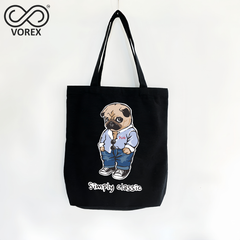Fashion Dog - VOREX Trendy Cartoon Canvas Tote, Unique Animated Gift for Dog Lovers (Beige & Black)