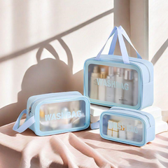 2025 Women's Travel Makeup Bag - Large Capacity Waterproof Portable Handbag for Cosmetics & Toiletries (Pink/Blue) | RWA3in1