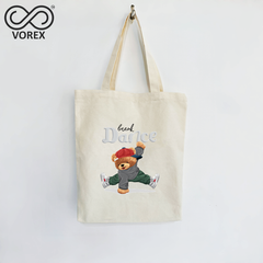 VOREX Playful Dancing Bear Band Tote - Cute Animated Music Desigh Canvas Bag for Fun Lovers (Beige & Black)