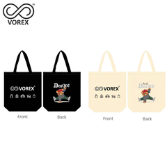 VOREX Playful Dancing Bear Band Tote - Cute Animated Music Desigh Canvas Bag for Fun Lovers (Beige & Black)