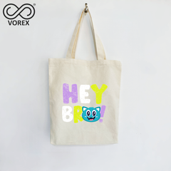 "Hey Bro!" Funny Letters Cartoon Tote - VOREX Trendy Canvas Bag, Cute Slang Design for Teens & Friends (Beige & Black)