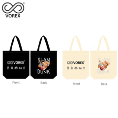 Funny Cartoon Bear Basketball Design - VOREX Canvas Tote Bag,Lightweight Sports Gift for Fans (Beige/Black)
