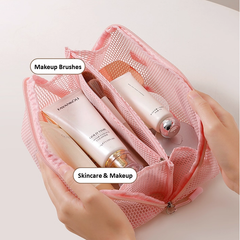 Women's Luxury Transparent Mesh Makeup Bag - Large Capacity Portable Travel Organizer for Cosmetics & Toiletries | RZ001