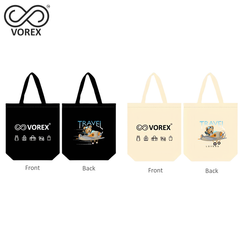 Travel Bear Flying in Airplane - VOREX Adventure Cartoon Tote Bag, Cute Animated Design for Globetrotters (Beige & Black)