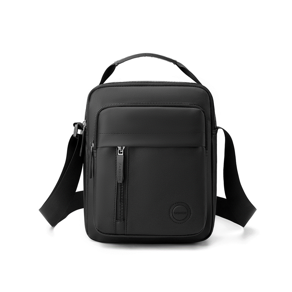 Men's Stylish & Functional Waterproof Nylon Shoulder Bag (Black) | Anti-Theft, Multi-Compartment | V8654