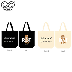 VOREX Cute Sleeping Kitten Animated Canvas Tote - Lightweight Pet Gift, Comfy Everyday Shopper (Beige & Black)