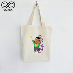 Dream Chaser Bear with Star - VOREX Inspirational Cartoon Tote Bag, Cute Animated Design for Goal Setters (Beige & Black)