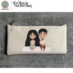 Oxford Cloth Multi-Use Organizer Pouch | Pen Case & Stationery Holder (21x10cm) | Zipper Seal | Black & Cream | V002