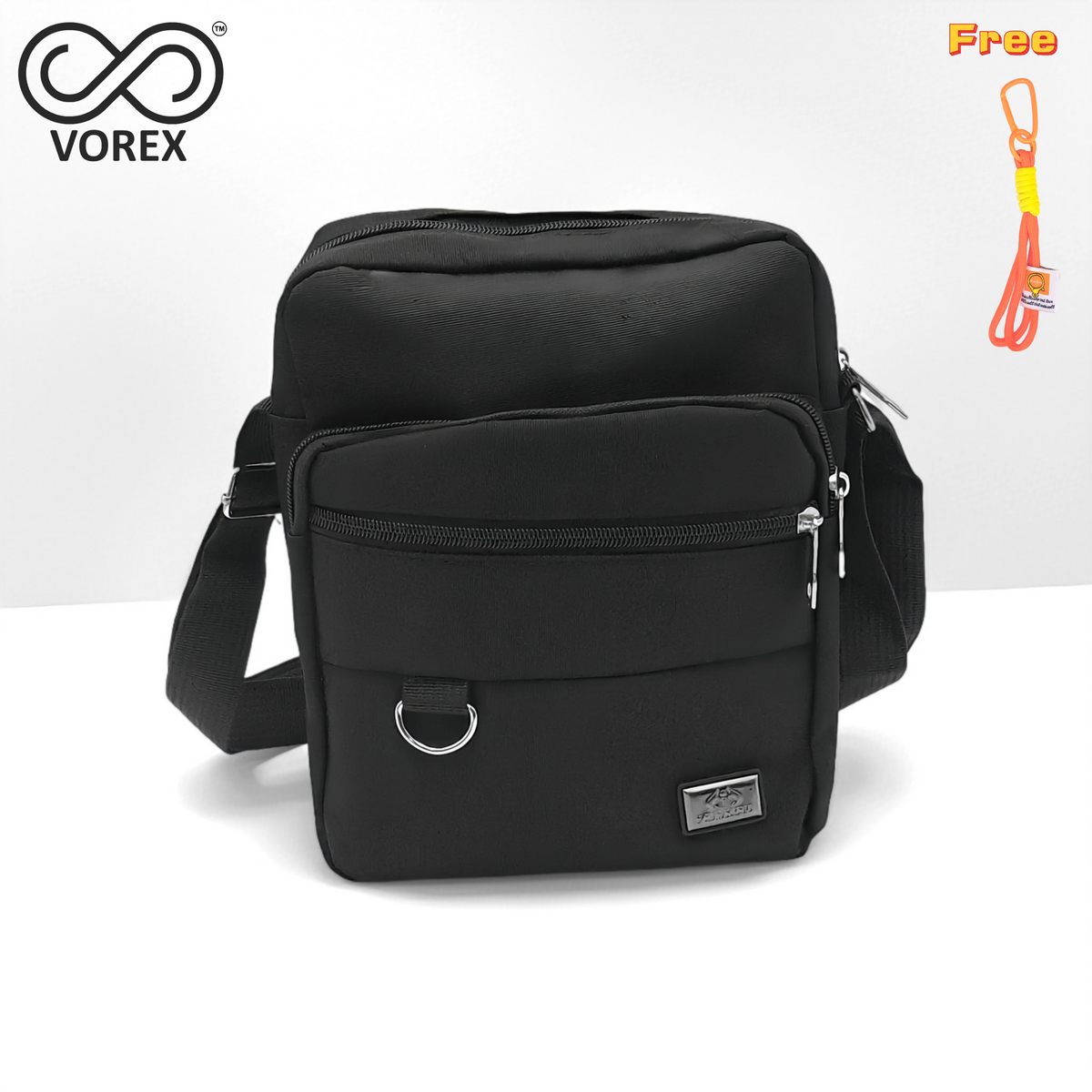VOREX Black Multi-functional Men's Shoulder Bag - Crossbody/Handheld/Shoulder, 4 Zips, Anti-theft, Durable & Slim | V09